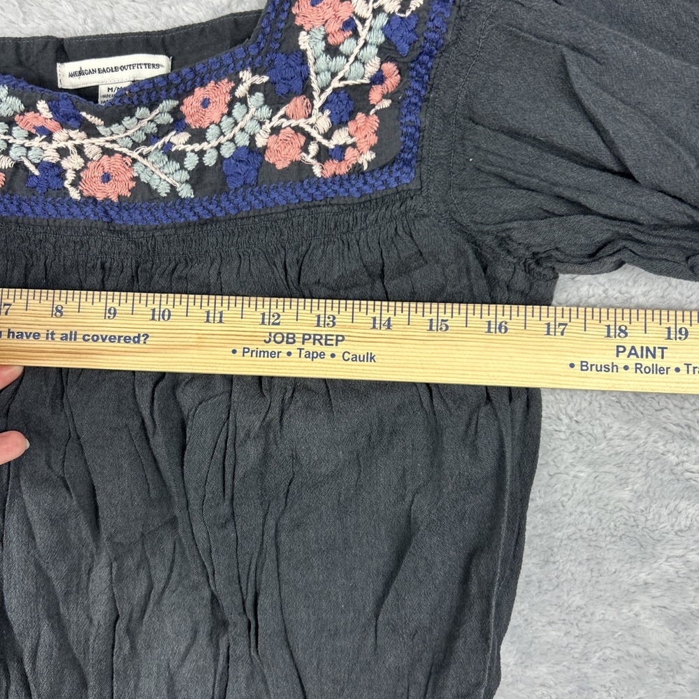 American Eagle Women's Top Medium Gray Embroidered Peasant Boho Gypsy - Picture 3 of 5